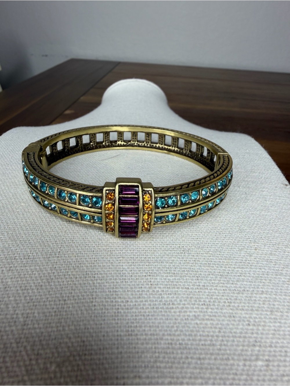 Heidi Daus Blue Purple Crystal Hinged Bangle Bracelet
